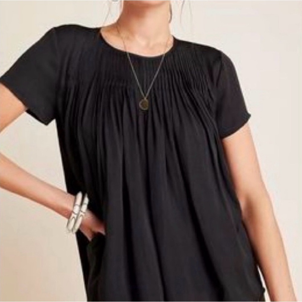DOLAN LEFT COAST COLLECTION ANTHROPOLOGIE PIER PLEATED BLOUSE BLACK FLOWY SMALL